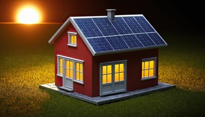 House with solar panels on the roof Alternative energy source 3D illustration