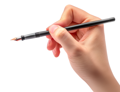 hand holding dip pen on transparent background