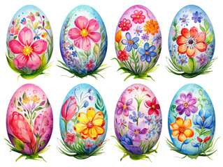 Hand painted Easter egg with flowers and leaves shapes and many color, isolated background