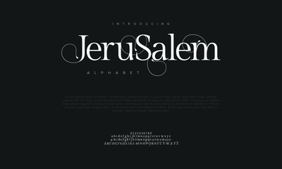 Jerusalem premium luxury elegant alphabet letters and numbers. Vintage wedding typography classic serif font decorative vintage retro. creative vector illustration