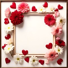 A framed picture of flowers and hearts with a frame that says love