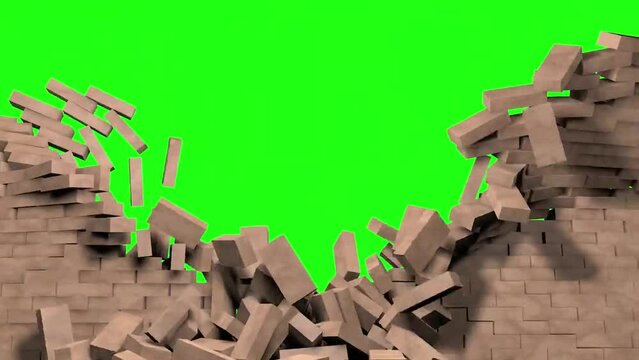 Green Screen exploding wall version 3, free footage for use in video editing 