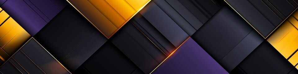 Fototapeta premium An abstract pattern of geometric shapes with squares and lines in purple, gold and black colors. 