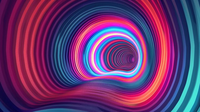 Psychedelic Tunnel Optic Illusion Fractal in Vintage Style with Neon Colors