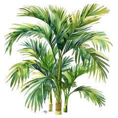 Vibrant green tropical palm plant with broad leaves. Perfect for adding a touch of nature to any space. Ideal for design projects and decor.
