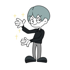 ドヤ顔で何かを提示する男性(キラキラ付き)