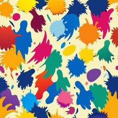 Obraz premium Seamless pattern of abstract splatters and paint strokes in a variety of hues, Generative AI
