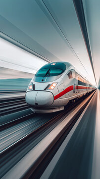Minimalistic and bright depiction of a train in France, isolated on a white background. Showcasing a TGV train speeding through the picturesque French countryside, the image emphasizes modernity and s