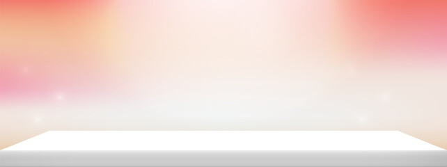 White platform with beach scene sky sunset background. Space for product display advertising in summer. Vector illustration.