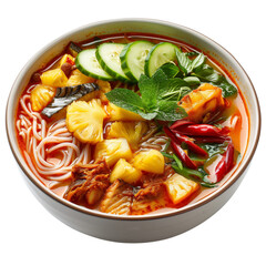 Delicious Spicy Asian Soup with Pineapple, Cucumber and Chili. transparent background