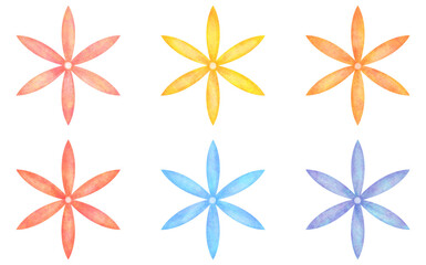 Fototapeta premium カラフルな花のイラスト 細身 花びら6枚