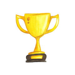 Hand drawn watercolor illustration. Isolated object of winning cup. computer games,
children, streamer, game, console, internet, hobby, victory, winner, cup, winning, competition
