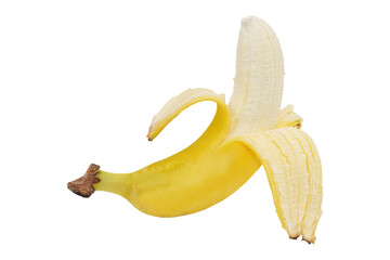 a half peeled of fresh ripe yellow banana isolated transparent © panadesignteam
