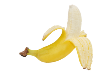 a half peeled of fresh ripe yellow banana isolated transparent