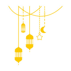 Ramadan Lantern Decoration. Gold Hanging Islamic Ornament. Vector Illustration.