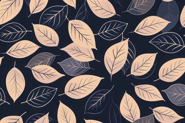 Fototapeta premium Elegant pattern of beige and dark leaves on a navy background. Perfect for fabric, wallpaper, and textile design.