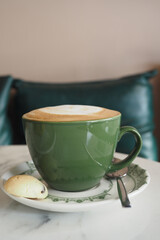 late coffee on cafe table at cafe background 