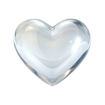clear white heart shape crystal valentines day symbol isolated on background