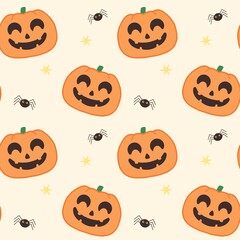 halloween seamless pattern background with pumpkins and spiders