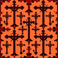 Seamless pattern of gothic crosses and crucifixes, Generative AI