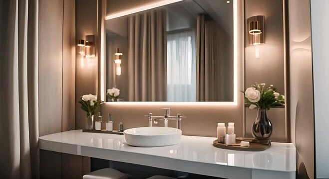 Elegant hotel bathroom interior with sink and vanity