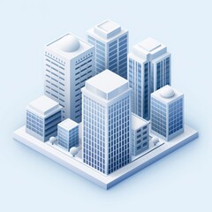 Fototapeta premium Isometric illustration of modern city skyline with tall skyscrapers, showcasing urban architecture and infrastructure.