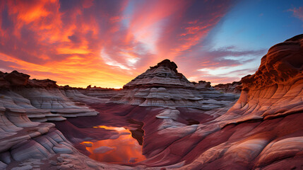 Fototapeta premium Sunset reflecting in water, creating a serene scene in a canyon.