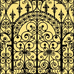 Seamless pattern of ornate wrought iron gates and fences, Generative AI 