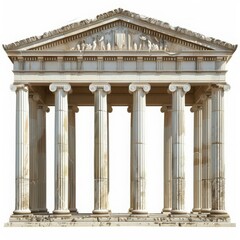 Ancient Greek temple with majestic columns and detailed pediment, showcasing classical architectural grandeur