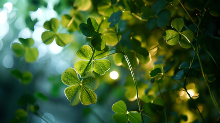 Fototapeta premium Four-Leaf Clover Wallpaper Symbolizing Luck