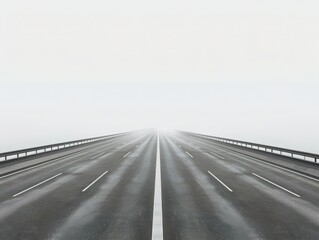 Wide open empty highway stretching into the horizon, shrouded in fog with a sense of infinite journey and adventure.