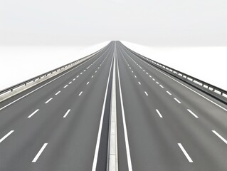 Fototapeta premium Wide empty highway with multiple lanes, vanishing into a foggy horizon. Concept of journey, travel, and limitless possibilities.