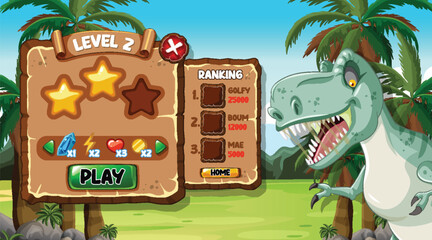 Dinosaur-themed game level with ranking board
