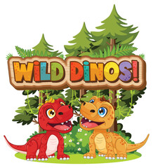 Two playful dinosaurs in a lush forest