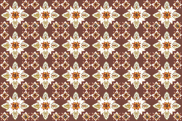 Fototapeta premium Thai fabric seamless patterns using pixel art patterns that combine Thai flowers such as lamduan flowers 