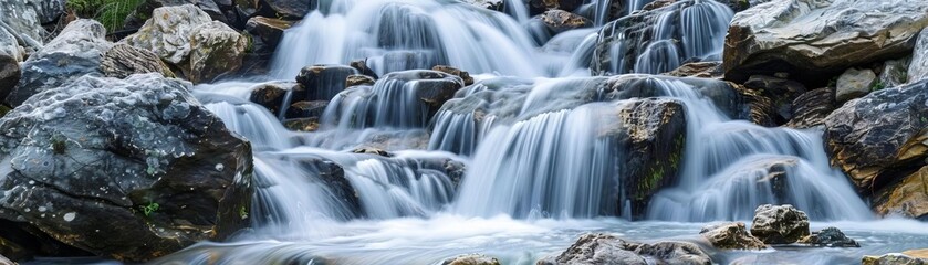 Obraz premium Close-up of a cascading waterfall over smooth rocks.