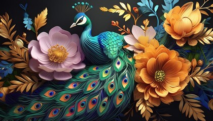 Peacock pattern images, Flowers, peacock pattern wallpaper, Luxury metallic peacocks, and tropical leaves nature abstract background.