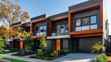 A row of modern residential town homes or townhouses in Melbourne's suburb, VIC Australia. Concept of real estate development