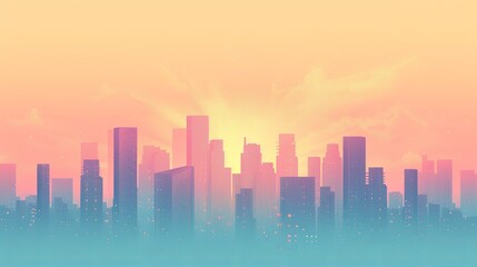 Fototapeta premium Lo-fi Illustration of Simplified, Pastel-Colored Urban Skylines with Copy Space
