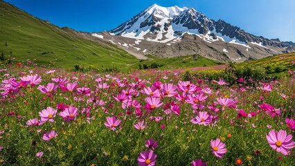 Fototapeta premium a cosmos field on the top of a mountain