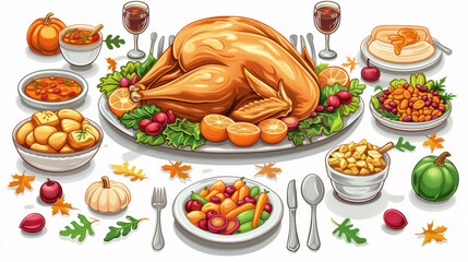 Traditional thanksgiving dinner with roast turkey and all the trimmings, perfect for holiday celebrations