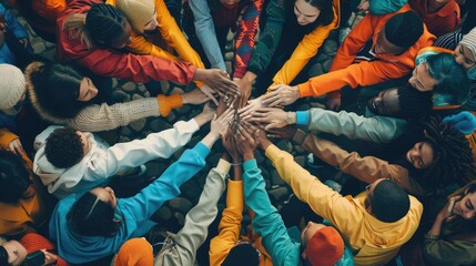 People of different races and ethnicities joining their hands together to show unity and strength in diversity. AIG535