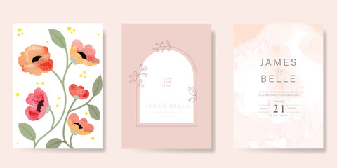 Obraz premium sweet elegant pink botanical Wedding Invitation, floral invite thank you, rsvp modern card Design in leaf and flower water color texture decorative Vector elegant rustic template