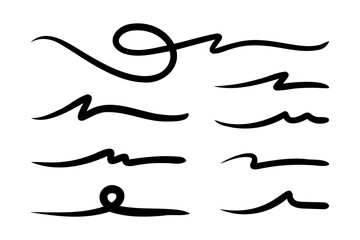 strokes, underlines, highlighter marker strokes, wave brush marks.