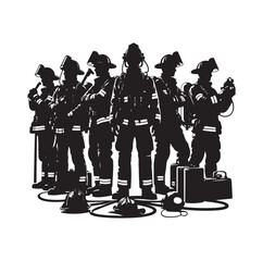 Firefighters pose silhouette vector illustration 