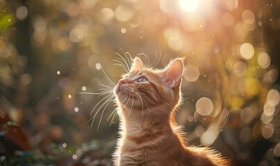 Joyful cat exuding hope, basking in warm sunlight with bright eyes and a content expression