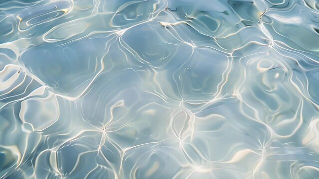 Sunlit water surface with abstract reflections creating a mesmerizing pattern of light and shadow. The gentle ripples and soft hues of blue and white evoke tranquility and beauty. 