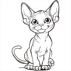 Black and White Cartoon Illustration of Cute Cat Animal