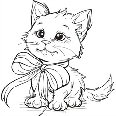 Black and White Cartoon Illustration of Cute Cat Animal
