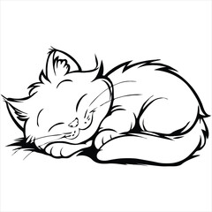 Black and White Cartoon Illustration of Cute Cat Animal